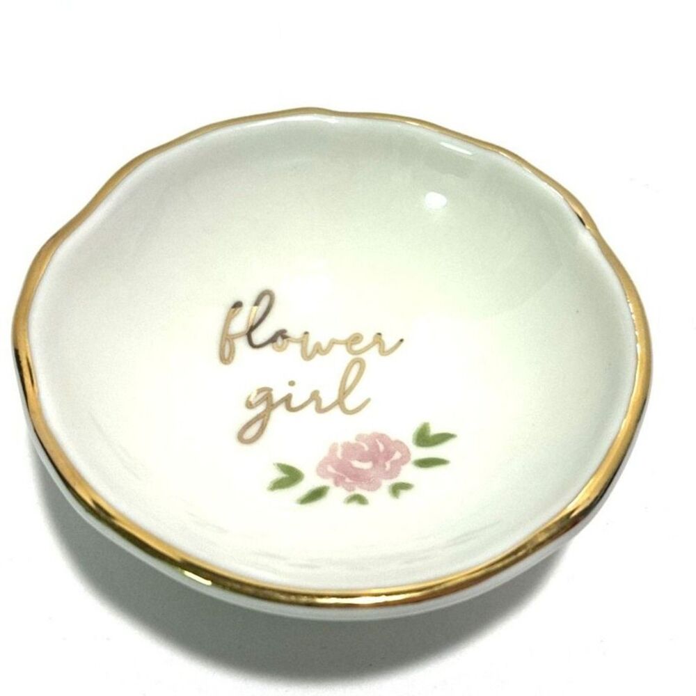 WEDDING PARTY FLOWER GIRL GIFT Sweet Trinket Dish Gold Rim Detail NEW FREE SHIP
